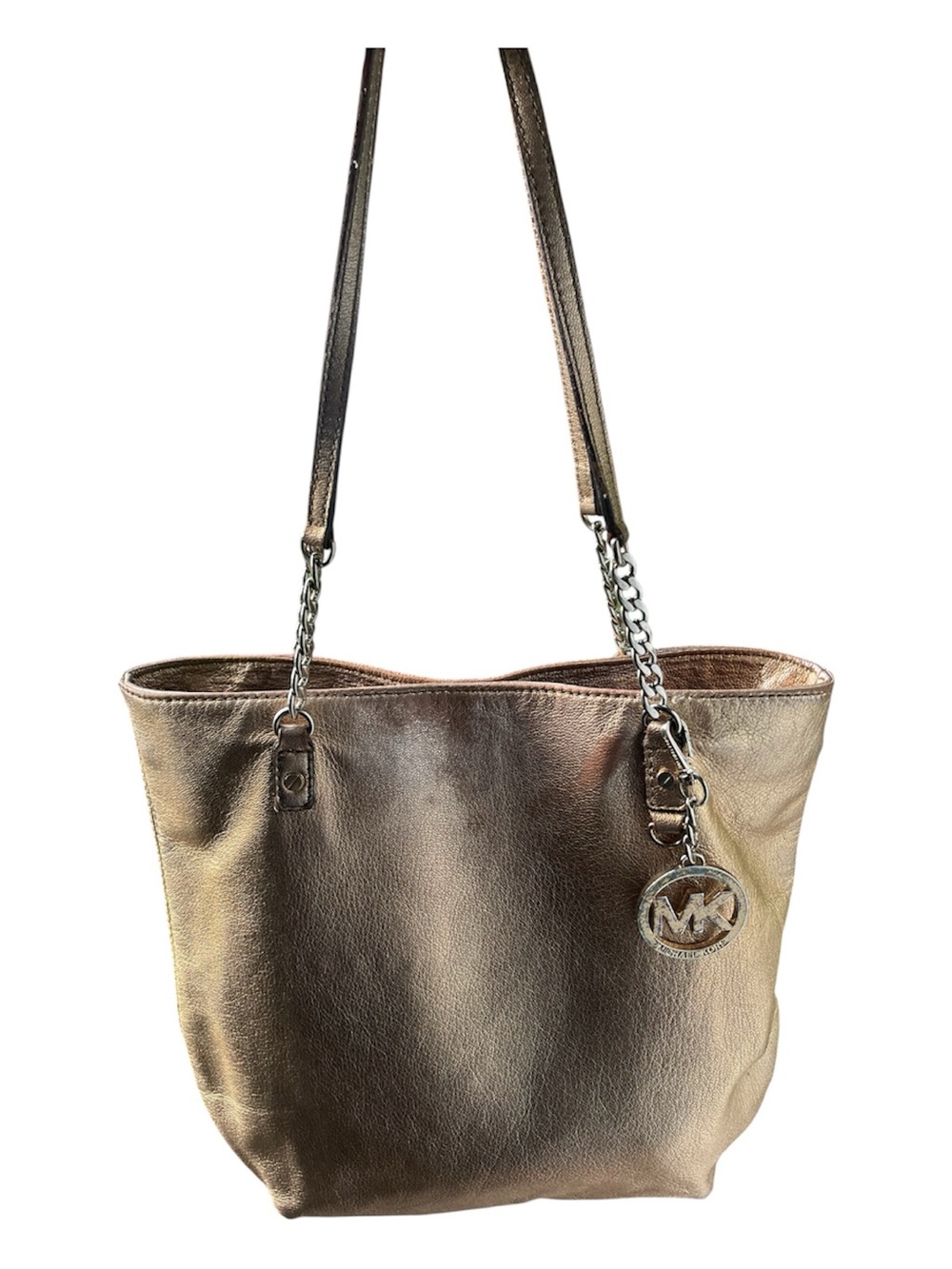MICHAEL Michael Kors Metallic Bronze Chain Strap Tote Bag MK Charm✨